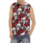 Red Peony Skull Pattern Print Men's Fitness Tank Top