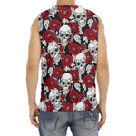 Red Peony Skull Pattern Print Men's Fitness Tank Top