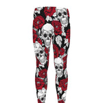 Red Peony Skull Pattern Print Men's leggings