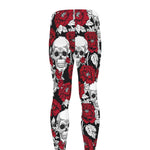 Red Peony Skull Pattern Print Men's leggings