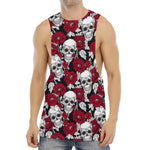 Red Peony Skull Pattern Print Men's Muscle Tank Top