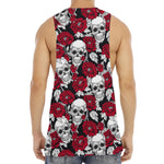 Red Peony Skull Pattern Print Men's Muscle Tank Top