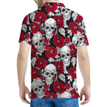 Red Peony Skull Pattern Print Men's Polo Shirt