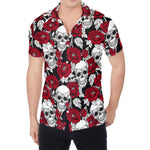 Red Peony Skull Pattern Print Men's Shirt