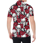 Red Peony Skull Pattern Print Men's Shirt