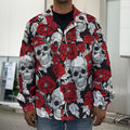Red Peony Skull Pattern Print Men's Shirt Jacket