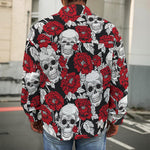 Red Peony Skull Pattern Print Men's Shirt Jacket