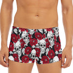 Red Peony Skull Pattern Print Men's Short Boxer Briefs