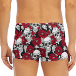 Red Peony Skull Pattern Print Men's Short Boxer Briefs