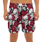 Red Peony Skull Pattern Print Men's Split Running Shorts