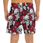Red Peony Skull Pattern Print Men's Split Running Shorts