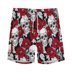 Red Peony Skull Pattern Print Men's Sports Shorts
