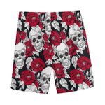 Red Peony Skull Pattern Print Men's Sports Shorts