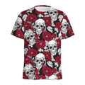 Red Peony Skull Pattern Print Men's Athletic T-Shirt