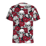 Red Peony Skull Pattern Print Men's Sports T-Shirt