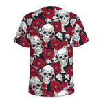 Red Peony Skull Pattern Print Men's Sports T-Shirt