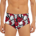 Red Peony Skull Pattern Print Men's Triangle Swim Briefs