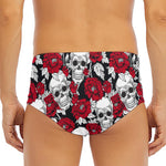 Red Peony Skull Pattern Print Men's Triangle Swim Briefs