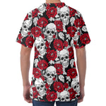 Red Peony Skull Pattern Print Men's Velvet T-Shirt