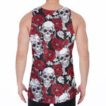 Red Peony Skull Pattern Print Men's Velvet Tank Top