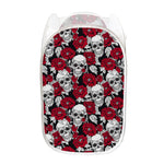 Red Peony Skull Pattern Print Mesh Laundry Hamper