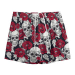 Red Peony Skull Pattern Print Mesh Shorts