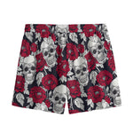 Red Peony Skull Pattern Print Mesh Shorts