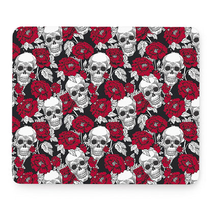 Red Peony Skull Pattern Print Mouse Pad