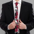 Red Peony Skull Pattern Print Necktie