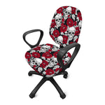 Red Peony Skull Pattern Print Office Chair Cover