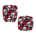 Red Peony Skull Pattern Print Office Chair Cover