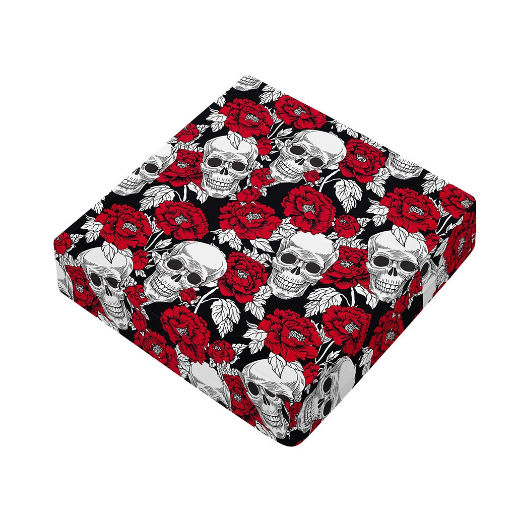 Red Peony Skull Pattern Print Outdoor Seat Cushion Cover