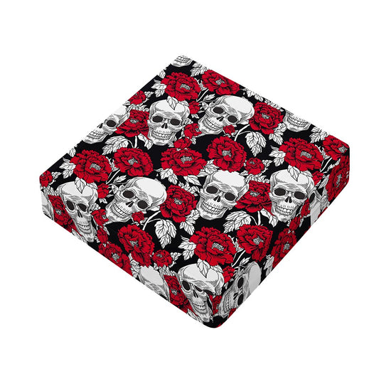 Red Peony Skull Pattern Print Outdoor Seat Cushion Cover