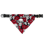 Red Peony Skull Pattern Print Over The Collar Dog Bandana