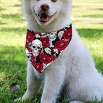 Red Peony Skull Pattern Print Over The Collar Dog Bandana