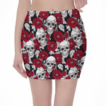 Red Peony Skull Pattern Print Pencil Mini Skirt