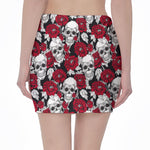 Red Peony Skull Pattern Print Pencil Mini Skirt