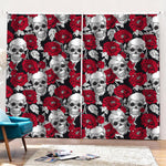 Red Peony Skull Pattern Print Pencil Pleat Curtains