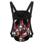 Red Peony Skull Pattern Print Pet Carrier Backpack