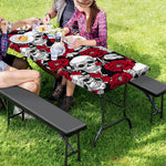 Red Peony Skull Pattern Print Picnic Table Cover