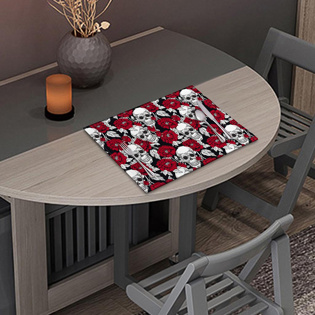 Red Peony Skull Pattern Print Placemat