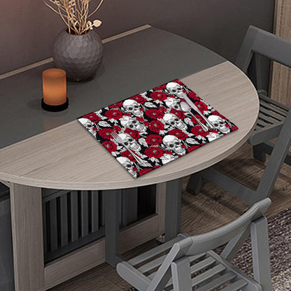 Red Peony Skull Pattern Print Placemat