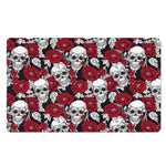 Red Peony Skull Pattern Print Polyester Doormat