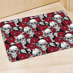 Red Peony Skull Pattern Print Polyester Doormat
