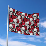Red Peony Skull Pattern Print Polyester Flag