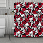 Red Peony Skull Pattern Print Polyester Shower Curtain