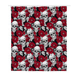 Red Peony Skull Pattern Print Polyester Shower Curtain