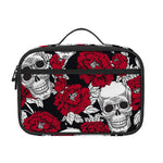 Red Peony Skull Pattern Print Portable Lunch Bag