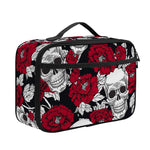 Red Peony Skull Pattern Print Portable Lunch Bag