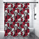 Red Peony Skull Pattern Print Premium Shower Curtain